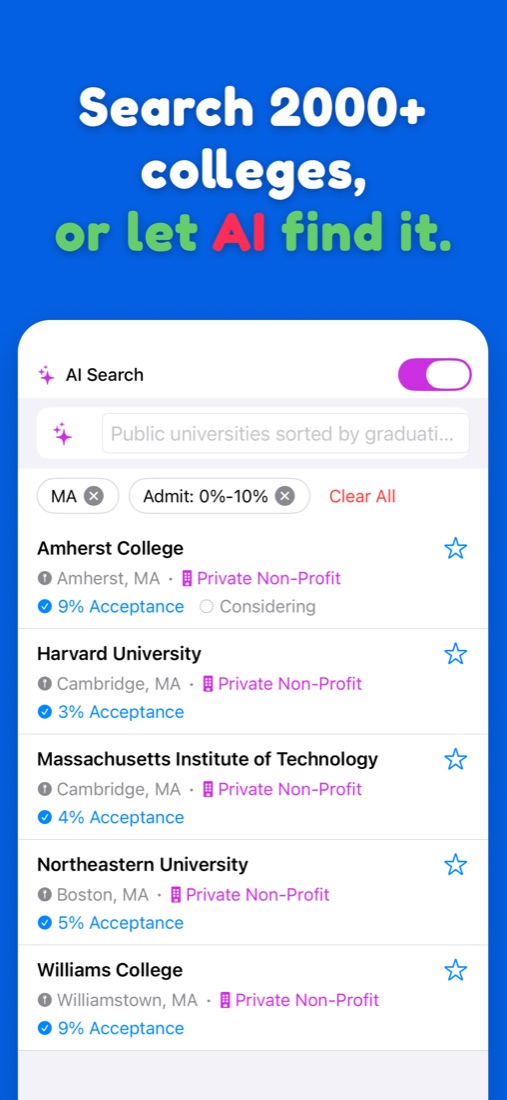 AI Search: search 2,000+ colleges or describe what you want