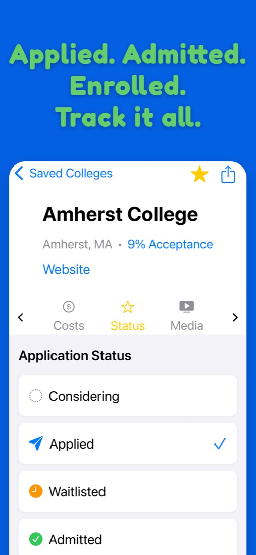 Track applied, admitted and enrolled status